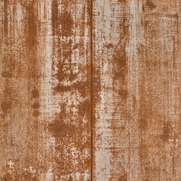 Seamless rust texture, formed in a light, irregular layer over two panels of white painted metal.
